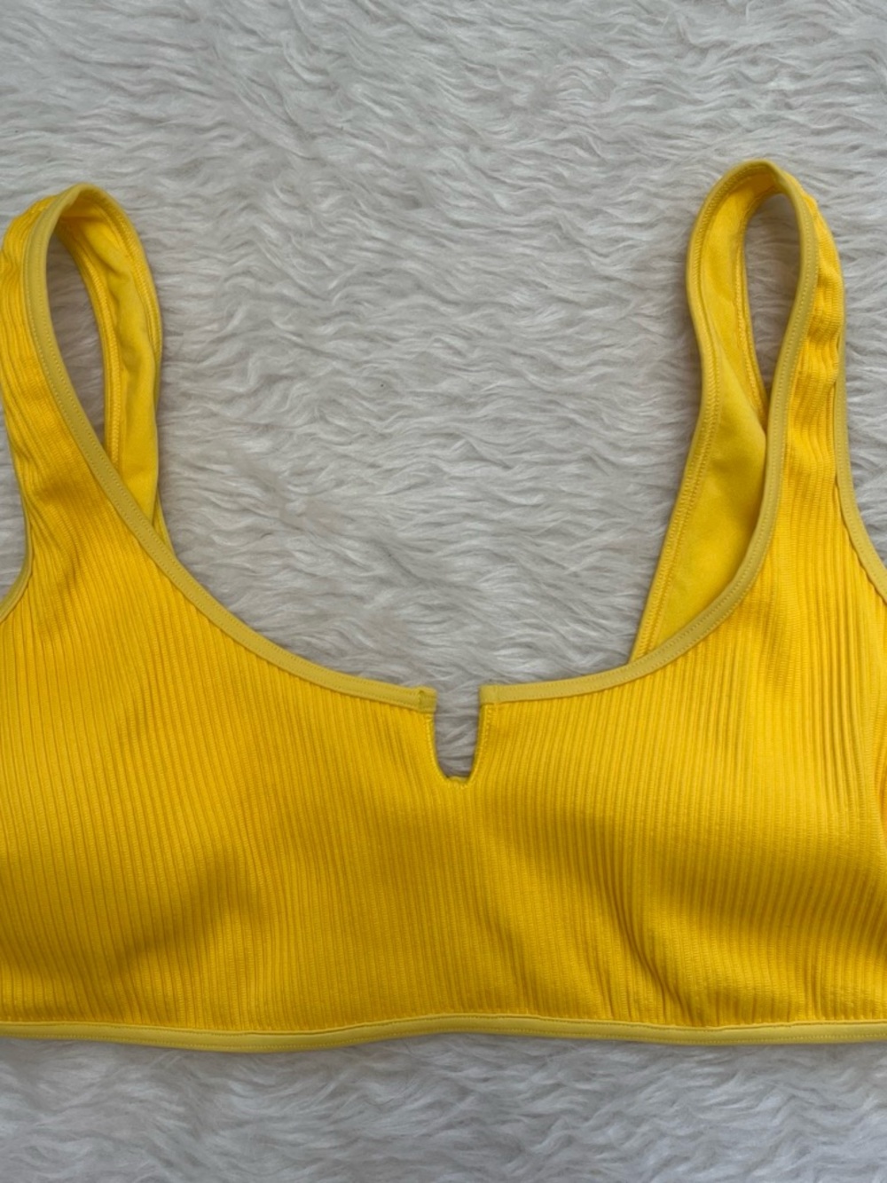 Hollister Bright Yellow Ribbed V-Notch Bikini Top
